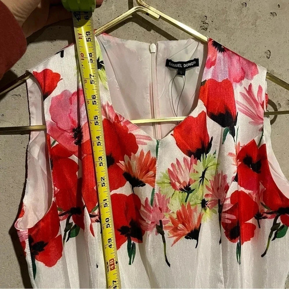 Samuel Dong White Red Floral Floor Length Maxi Dress Sleeveless Size L NWT - Picture 10 of 12